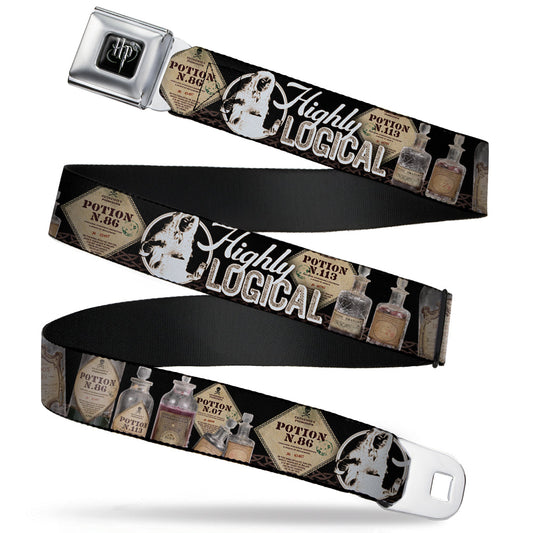 Harry Potter Logo Full Color Black/White Seatbelt Belt - Harry Potter Potions HIGHLY LOGICAL Webbing - MEGA POP COMICS 