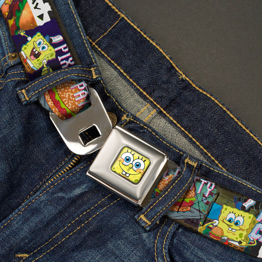 Sponge Bob 3-D Face CLOSE-UP Full Color Seatbelt Belt - Krusty Krab Cam Scenes PIXEL PATTY-KRUSTY CAM Webbing - MEGA POP COMICS 