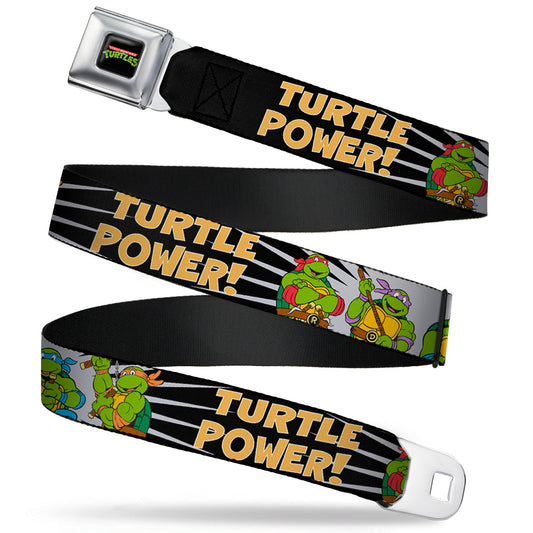Classic TMNT Logo Full Color Seatbelt Belt - Classic Teenage Mutant Ninja Turtles Group Pose/TURTLE POWER! Webbing - MEGA POP COMICS 