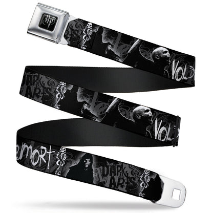Harry Potter Logo Full Color Black/White Seatbelt Belt - VOLDEMORT-DARK ARTS Death Mark/Death Eater Black/Grays/White Webbing - MEGA POP COMICS 