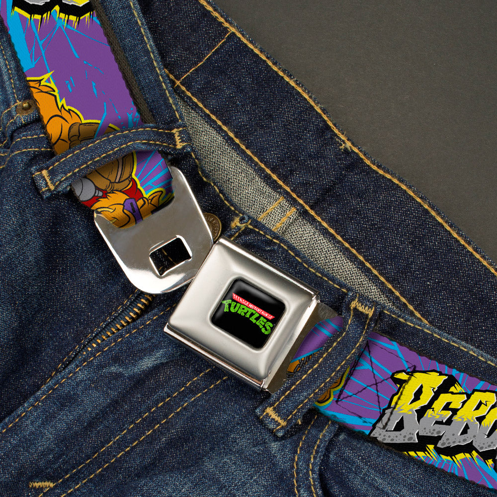Classic TMNT Logo Full Color Seatbelt Belt - BEBOP Pose/Shatter Purple/Blues/Yellow/Gray Webbing - MEGA POP COMICS 