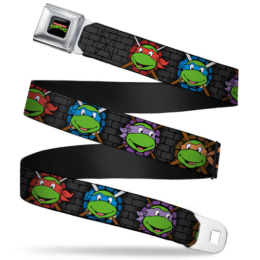 Classic TMNT Logo Full Color Seatbelt Belt - Classic Teenage Mutant Ninja Turtles Expessions/Battle Gear Gray/Multi Color Webbing - MEGA POP COMICS 