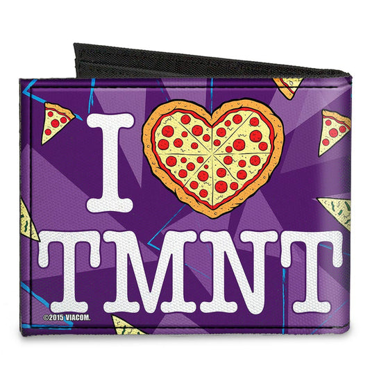 Canvas Bi-Fold Wallet - Classic TMNT Faces + I "PIZZA-HEART" TMNT Purple Pizza - MEGA POP COMICS 