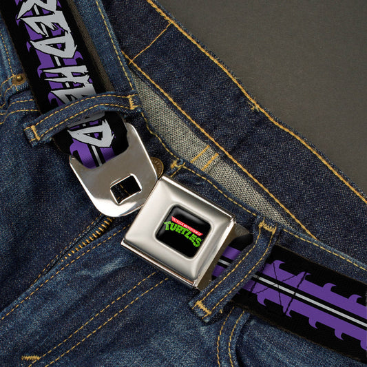 Classic TMNT Logo Full Color Seatbelt Belt - Shredder 2-Action Poses Gray/Purple Webbing - MEGA POP COMICS 