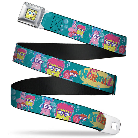 Sponge Bob Face CLOSE-UP Full Color Seatbelt Belt - Patrick, SpongeBob & Gary NOT NORMAL Aqua Webbing - MEGA POP COMICS 