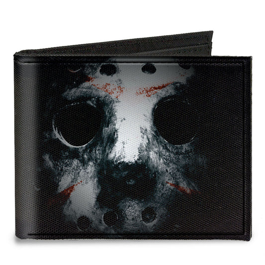 Canvas Bi-Fold Wallet - Jason Mask3 CLOSE-UP + FRIDAY THE 13th Black Grays Red - MEGA POP COMICS 