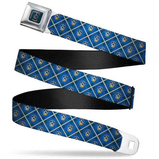 RAVENCLAW Crest Full Color Blue Seatbelt Belt - Harry Potter Ravenclaw Crest Plaid Blues/Gray Webbing - MEGA POP COMICS 