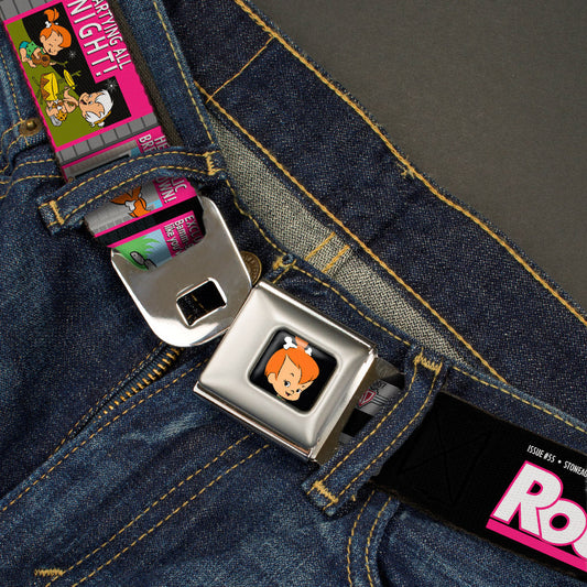 Pebbles Face1 Full Color Black Seatbelt Belt - The Flintstones Tabloid - ROCK! PEBBLES OUT OF CONTROL Webbing - MEGA POP COMICS 