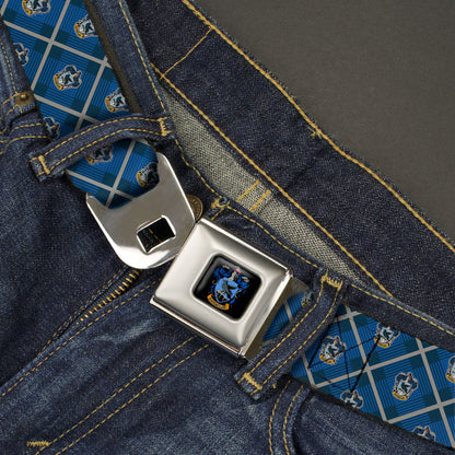 RAVENCLAW Crest Full Color Blue Seatbelt Belt - Harry Potter Ravenclaw Crest Plaid Blues/Gray Webbing - MEGA POP COMICS 