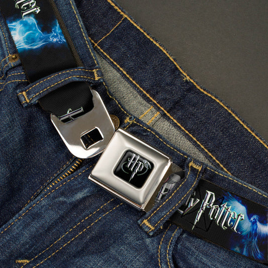 Harry Potter Logo Full Color Black/White Seatbelt Belt - HARRY POTTER/Animal Spirits Black/White/Blue Webbing - MEGA POP COMICS 