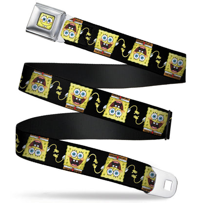 Sponge Bob Face CLOSE-UP Full Color Seatbelt Belt - SpongeBob 3-D Pose Flip Black Webbing - MEGA POP COMICS 