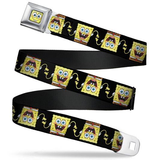 Sponge Bob Face CLOSE-UP Full Color Seatbelt Belt - SpongeBob 3-D Pose Flip Black Webbing - MEGA POP COMICS 