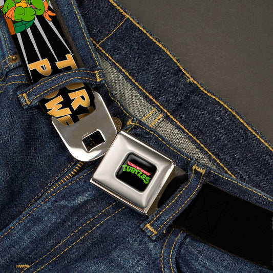 Classic TMNT Logo Full Color Seatbelt Belt - Classic Teenage Mutant Ninja Turtles Group Pose/TURTLE POWER! Webbing - MEGA POP COMICS 