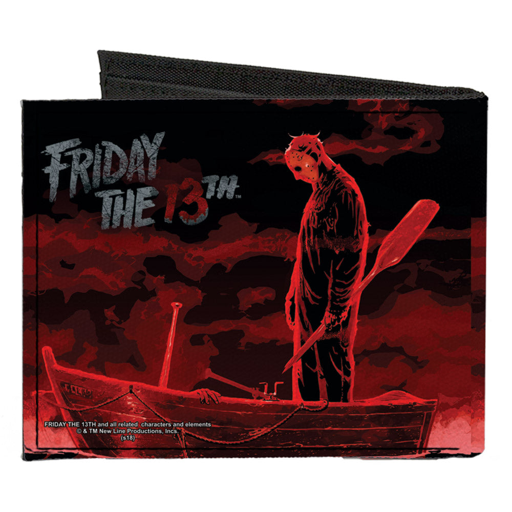 Canvas Bi-Fold Wallet - FRIDAY THE 13th Jason Boat Murder Black Reds White - MEGA POP COMICS 