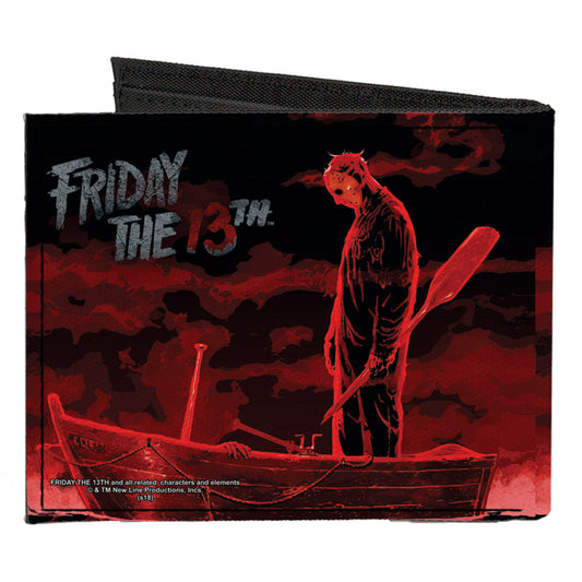 Canvas Bi-Fold Wallet - FRIDAY THE 13th Jason Boat Murder Black Reds White - MEGA POP COMICS 