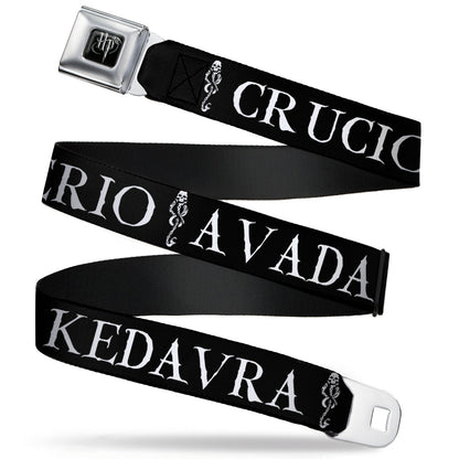 Harry Potter Logo Full Color Black/White Seatbelt Belt - Harry Potter Unforgivable Curses Black/White Webbing - MEGA POP COMICS 