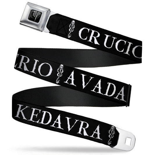 Harry Potter Logo Full Color Black/White Seatbelt Belt - Harry Potter Unforgivable Curses Black/White Webbing - MEGA POP COMICS 
