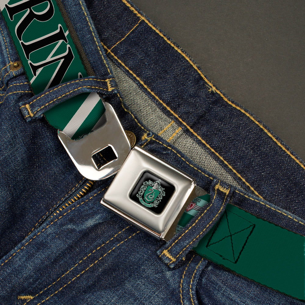Slytherin Crest Full Color Seatbelt Belt - Harry Potter SLYTHERIN Stripe Green/Gray Webbing - MEGA POP COMICS 