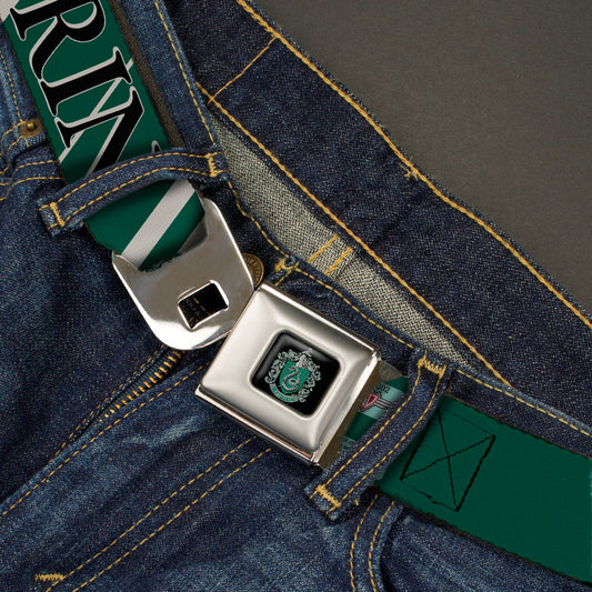 Slytherin Crest Full Color Seatbelt Belt - Harry Potter SLYTHERIN Stripe Green/Gray Webbing - MEGA POP COMICS 