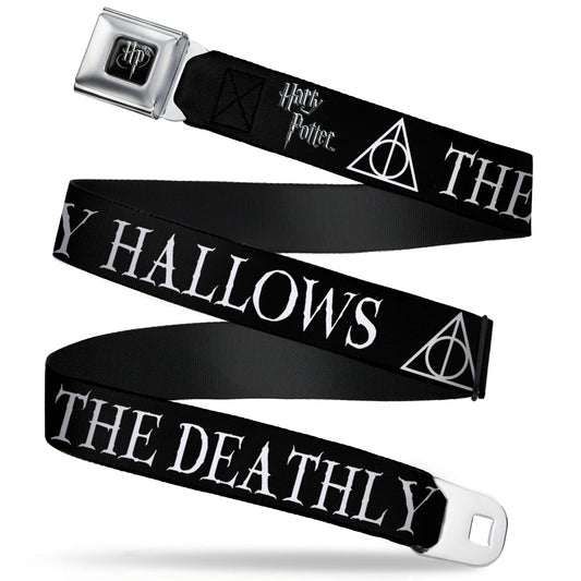 Harry Potter Logo Full Color Black/White Seatbelt Belt - THE DEATHLY HALLOWS/Symbol Black/White Webbing - MEGA POP COMICS 