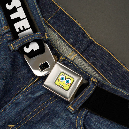Sponge Bob Face CLOSE-UP Full Color Seatbelt Belt - SpongeBob Nerd HIPSTERS RULE! Black/White Webbing - MEGA POP COMICS 