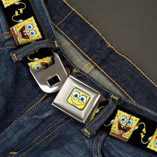 Sponge Bob Face CLOSE-UP Full Color Seatbelt Belt - SpongeBob 3-D Pose Flip Black Webbing - MEGA POP COMICS 