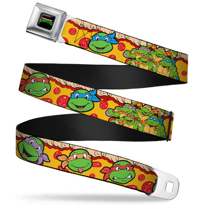 Classic TMNT Logo Full Color Seatbelt Belt - Classic Teenage Mutant Ninja Turtles 4-Turtle Faces Pepperoni Pizza/Turtles Pose16 Webbing - MEGA POP COMICS 