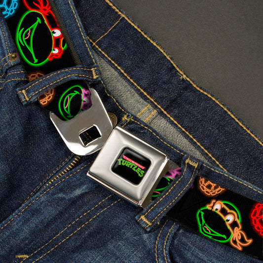 Classic TMNT Logo Full Color Seatbelt Belt - Classic Teenage Mutant Ninja Turtles Electric Expressions/Turtle Shells Black/Multi Neon Webbing - MEGA POP COMICS 