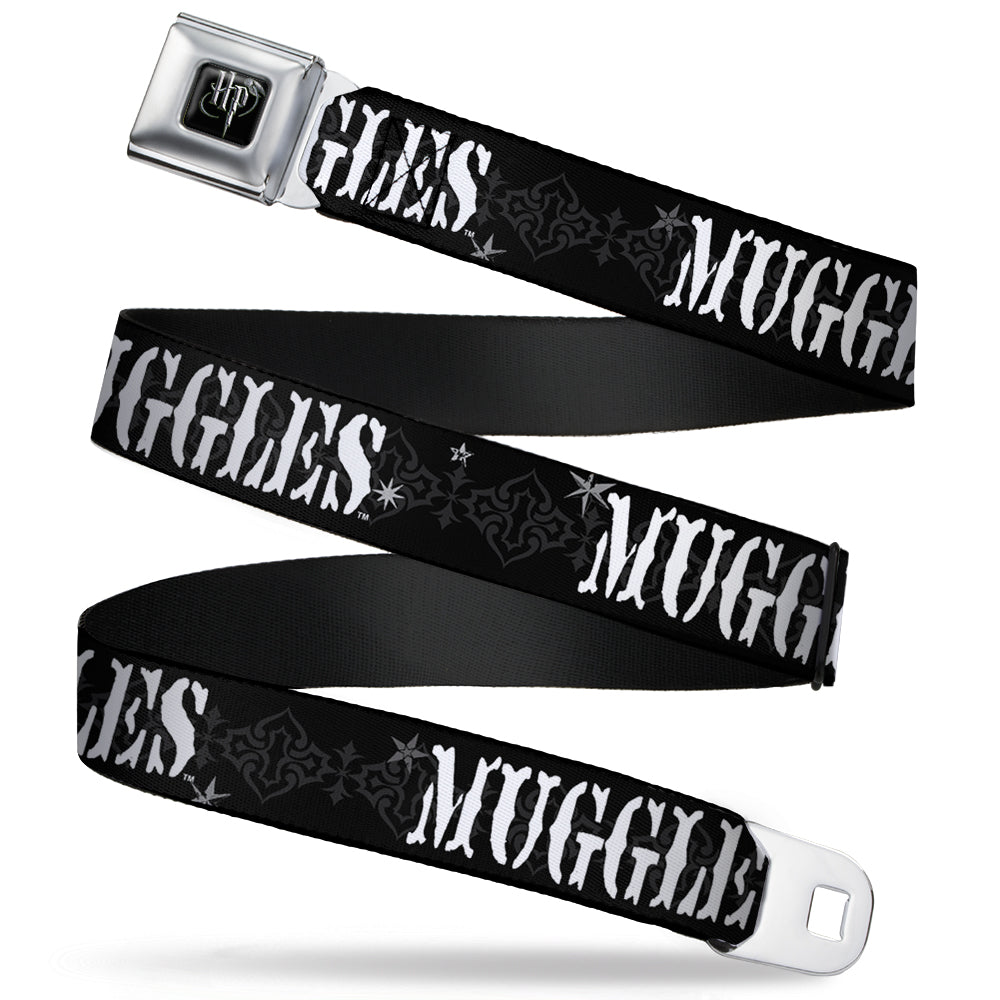 Harry Potter Logo Full Color Black/White Seatbelt Belt - MUGGLES Black/Gray/White Webbing - MEGA POP COMICS 