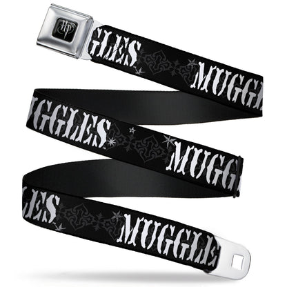 Harry Potter Logo Full Color Black/White Seatbelt Belt - MUGGLES Black/Gray/White Webbing - MEGA POP COMICS 