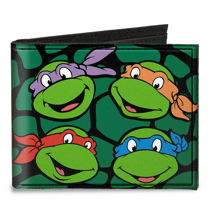 Canvas Bi-Fold Wallet - Classic TMNT Turtle Faces Black Green Turtle Shell - MEGA POP COMICS 