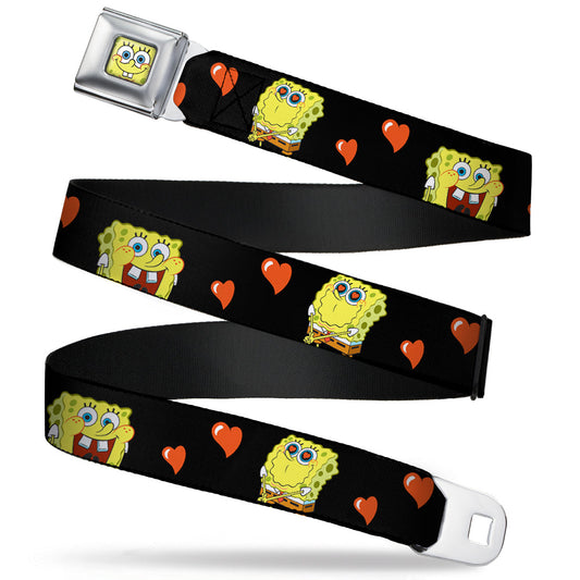 Sponge Bob Face CLOSE-UP Full Color Seatbelt Belt - SpongeBob Love Eyes/Hearts Black/Red Webbing - MEGA POP COMICS 