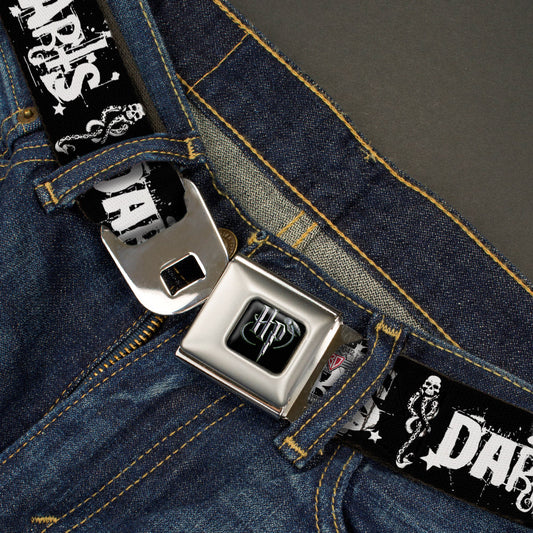 Harry Potter Logo Full Color Black/White Seatbelt Belt - DARK ARTS/Death Mark Splatter Black/White Webbing - MEGA POP COMICS 