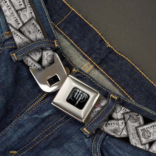 Harry Potter Logo Full Color Black/White Seatbelt Belt - Harry Potter Potion Labels Webbing - MEGA POP COMICS 