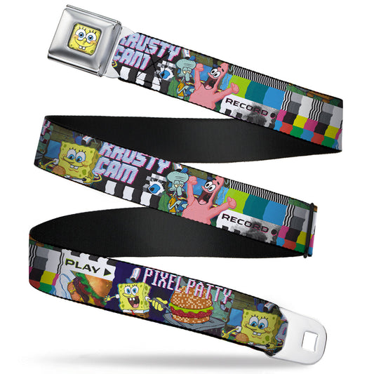 Sponge Bob 3-D Face CLOSE-UP Full Color Seatbelt Belt - Krusty Krab Cam Scenes PIXEL PATTY-KRUSTY CAM Webbing - MEGA POP COMICS 
