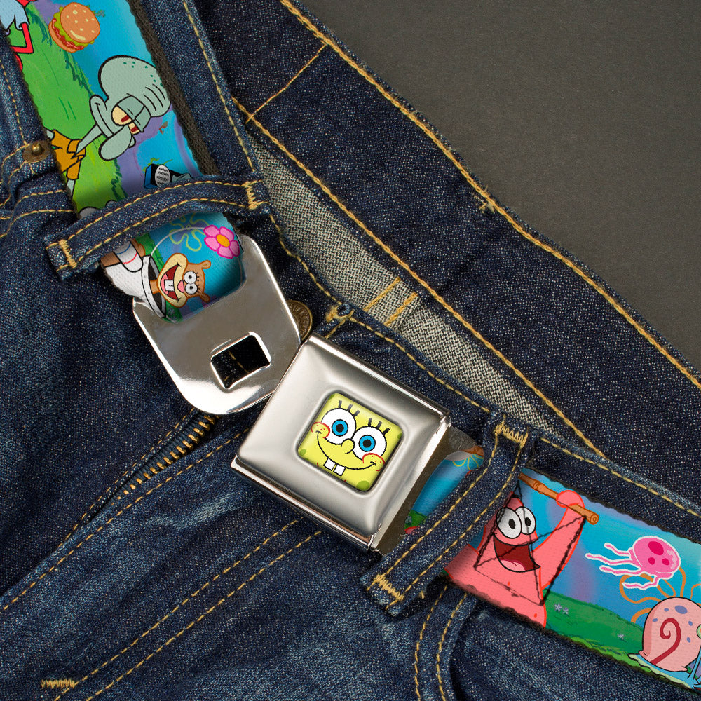 Sponge Bob Face CLOSE-UP Full Color Seatbelt Belt - SpongeBob and Friends/Logo Webbing - MEGA POP COMICS 