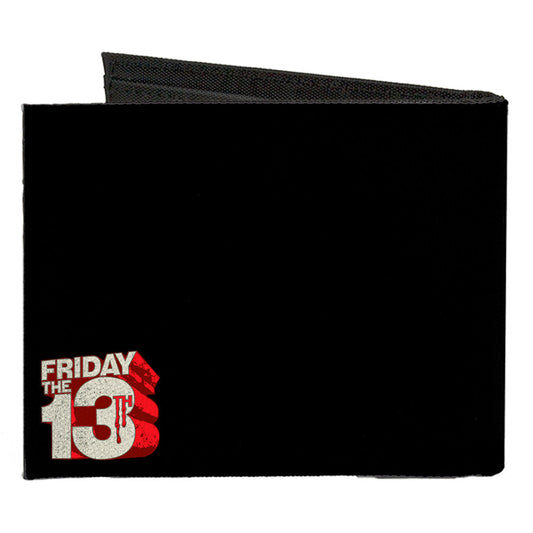 Canvas Bi-Fold Wallet - Jason Mask Quotes Collage + FRIDAY THE 13TH Logo Black Ivory Reds - MEGA POP COMICS 