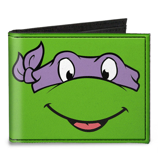 Canvas Bi-Fold Wallet - Classic TMNT Donatello Face CLOSE-UP Green Purple - MEGA POP COMICS 