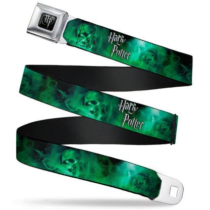 Harry Potter Logo Full Color Black/White Seatbelt Belt - HARRY POTTER Smoke Skulls Black/Greens Webbing - MEGA POP COMICS 