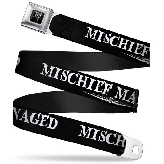 Harry Potter Logo Full Color Black/White Seatbelt Belt - Harry Potter MISCHIEF MANAGED Black/White Webbing - MEGA POP COMICS 
