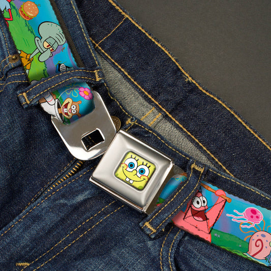 Sponge Bob Face CLOSE-UP Full Color Seatbelt Belt - SpongeBob and Friends/Logo Webbing - MEGA POP COMICS 