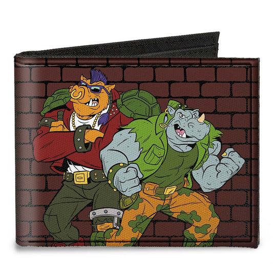 Canvas Bi-Fold Wallet - Rocksteady & Bebop Pose + TMNT Logo Bricks - MEGA POP COMICS 