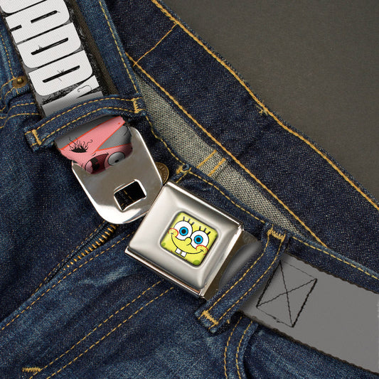 Sponge Bob Face CLOSE-UP Full Color Seatbelt Belt - Hairy Patrick Starfish JUST CALL ME DADDY! Gray/Black/White Webbing - MEGA POP COMICS 