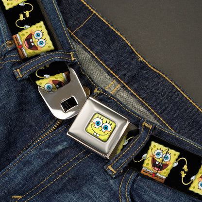 Sponge Bob Face CLOSE-UP Full Color Seatbelt Belt - SpongeBob 3-D Pose Flip Black Webbing - MEGA POP COMICS 
