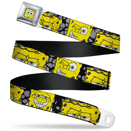 Sponge Bob Face CLOSE-UP Full Color Seatbelt Belt - SpongeBob 4-CLOSE-UP Expressions/Crackle Black/Gray/Yellow Webbing - MEGA POP COMICS 