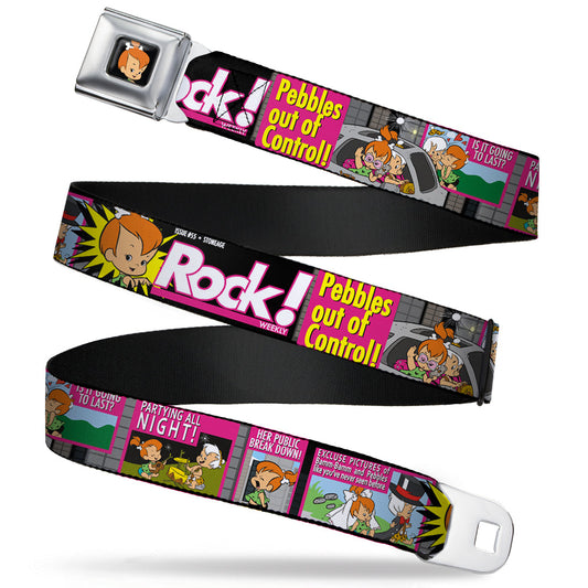 Pebbles Face1 Full Color Black Seatbelt Belt - The Flintstones Tabloid - ROCK! PEBBLES OUT OF CONTROL Webbing - MEGA POP COMICS 