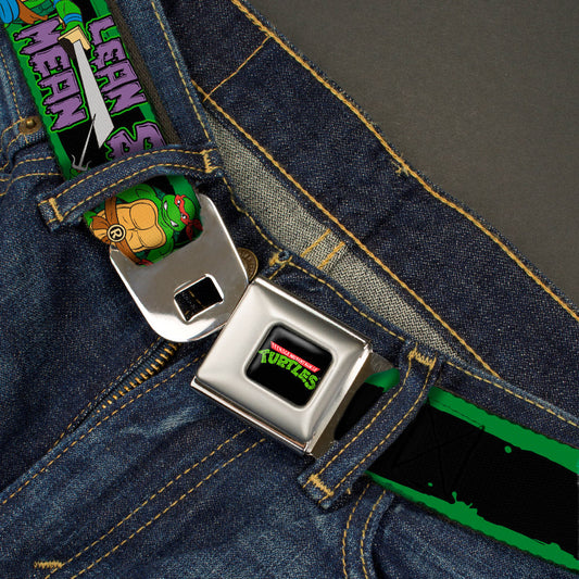 Classic TMNT Logo Full Color Seatbelt Belt - Classic TEENAGE MUTANT NINJA TURTLES Logo/Group Pose5/LEAN MEAN & GREEN Webbing - MEGA POP COMICS 