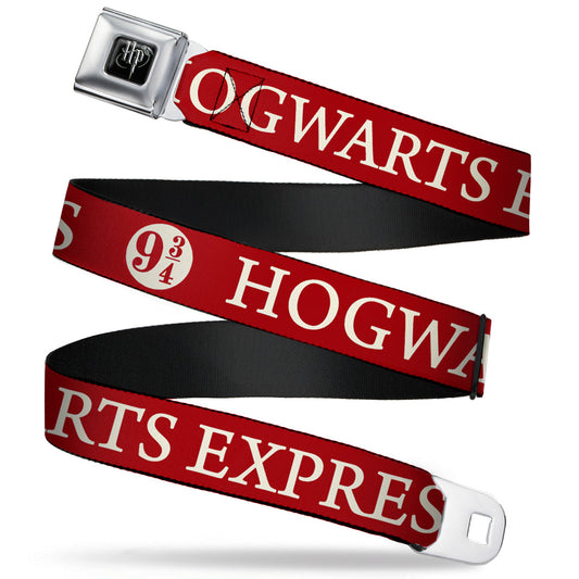 Harry Potter Logo Full Color Black/White Seatbelt Belt - HOGWARTS EXPRESS 9¾ Red/White Webbing - MEGA POP COMICS 