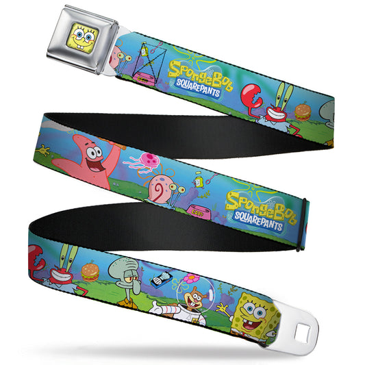 Sponge Bob Face CLOSE-UP Full Color Seatbelt Belt - SpongeBob and Friends/Logo Webbing - MEGA POP COMICS 
