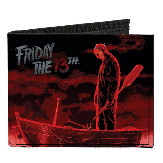 Canvas Bi-Fold Wallet - FRIDAY THE 13th Jason Boat Murder Black Reds White - MEGA POP COMICS 